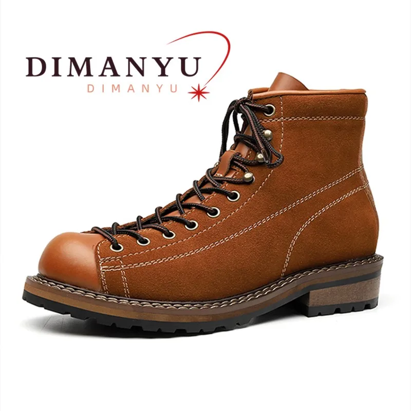 Men Vintage Work Boots High-Top Genuine Leather Ankle Boots Men British Style Vintage Brown Men's Short Lace-Up Boots