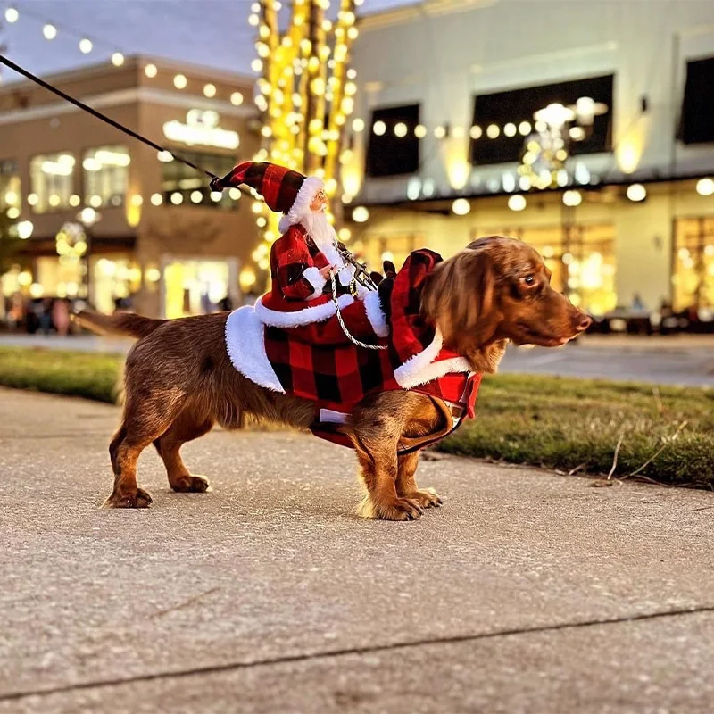 Pet Costume Santa Riding Deer Design Soft Warm Pullover Cosplay Clothing For Small Medium Large Dogs Holiday Party Pet Supplies