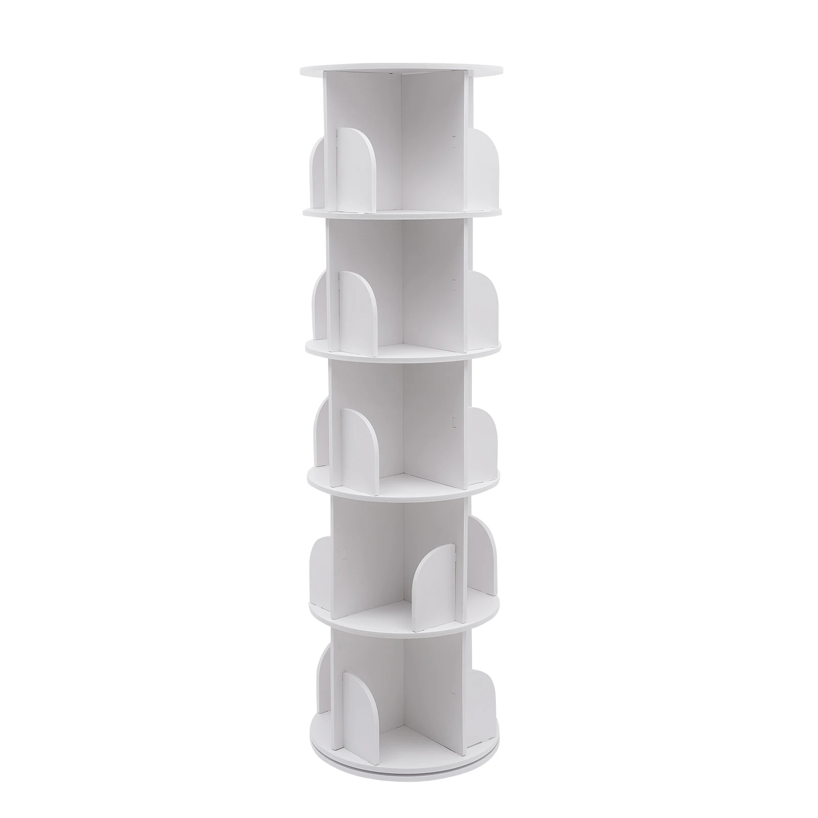 

5 Tier 360° Rotating Stackable Shelves Bookshelf Organizer (White) for Indoor Use