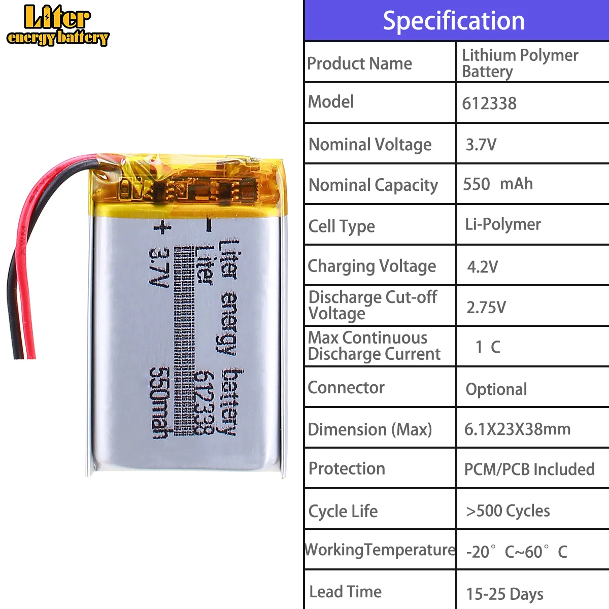 606090 4000mah 612338 550mah 651723 170mah 652540 800mah 654060 2000mah3.7V polymer lithium battery