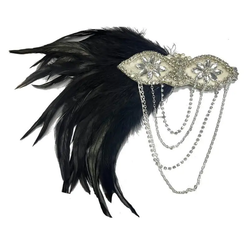 39BD Federn Stirnbänder Damen Pailletten Haarbänder Kopfbedeckung Festival Kopfschmuck Requisiten – Detail 3
