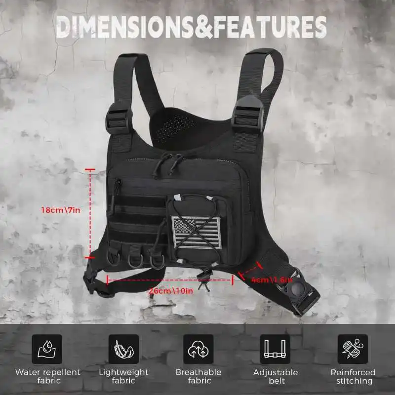 Men Chest Harness Bag Outdoor Sports Running Vest Bag Waterproof Lightweight Tactical Chest Pack Phone Pouch for Cycling Camping Hiking