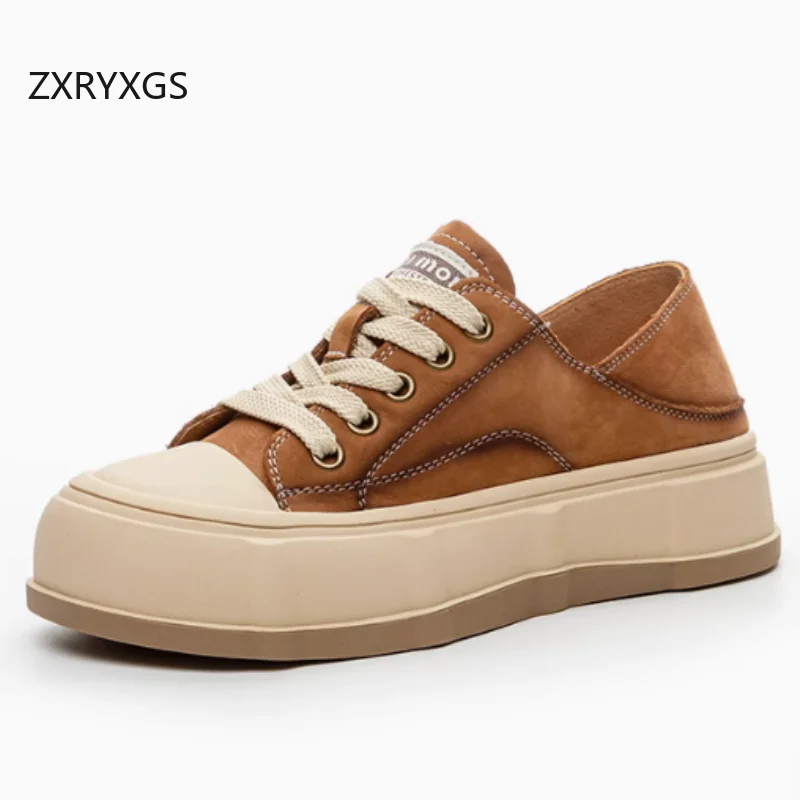 ZXRYXGS New Trendy Premium Soft Genuine Leather Shoes Platform Elevator Sneakers Stylish Shoes Women Casual Sneakers Single 2025