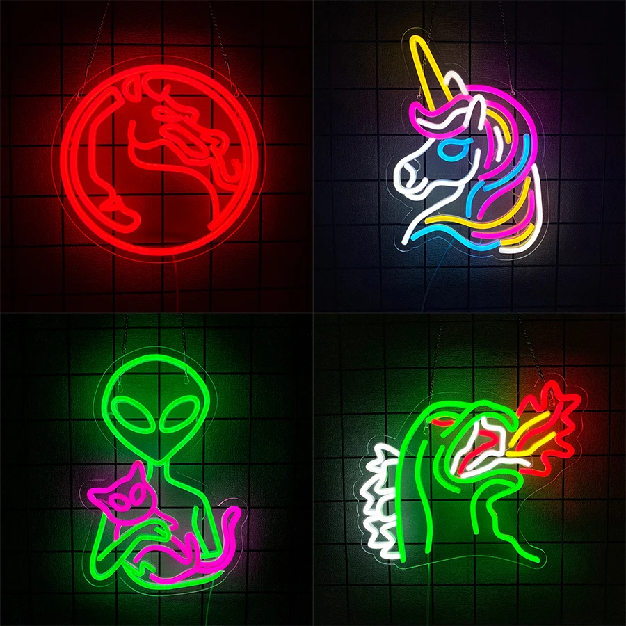 アニメーションledネオンサイン、漫画アイコンアクリル素材、usb電源、部屋、ゲームルーム、バーパーティー、オフィスアート装飾に使用されます。