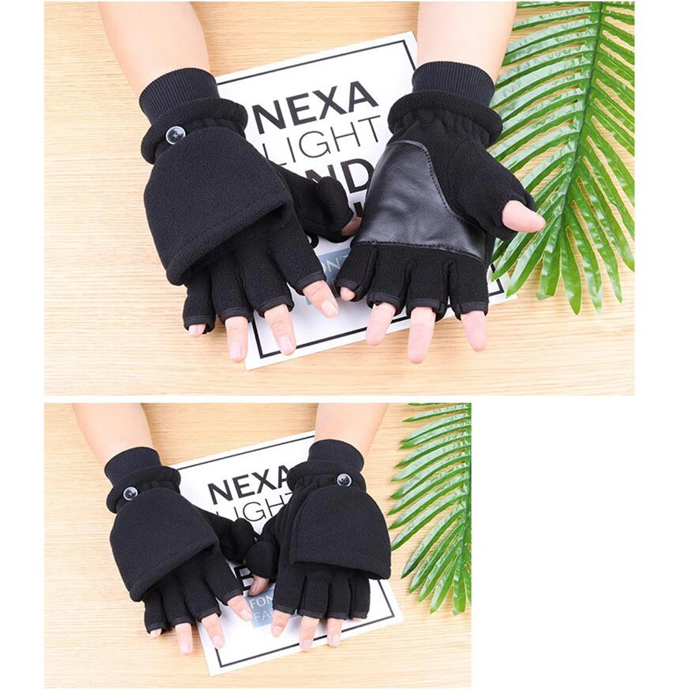 

Fleece Flap Gloves Button Double Layers Adult Thicken for Riding Computer Warm Men Covers