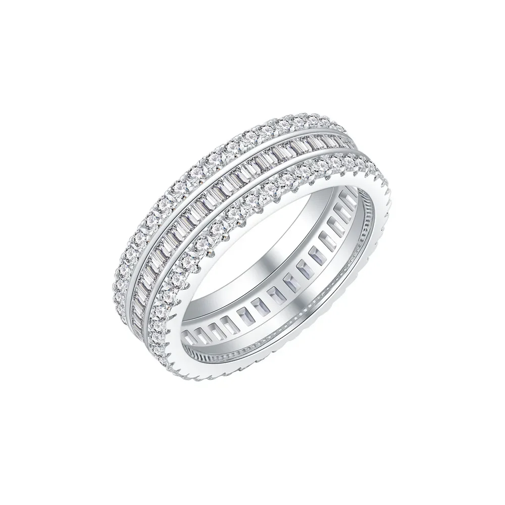 Bague diamant à trois rangées en argent 925 pour femme, style règle, index, luxe, petit, polyvalent, Europe et Amérique