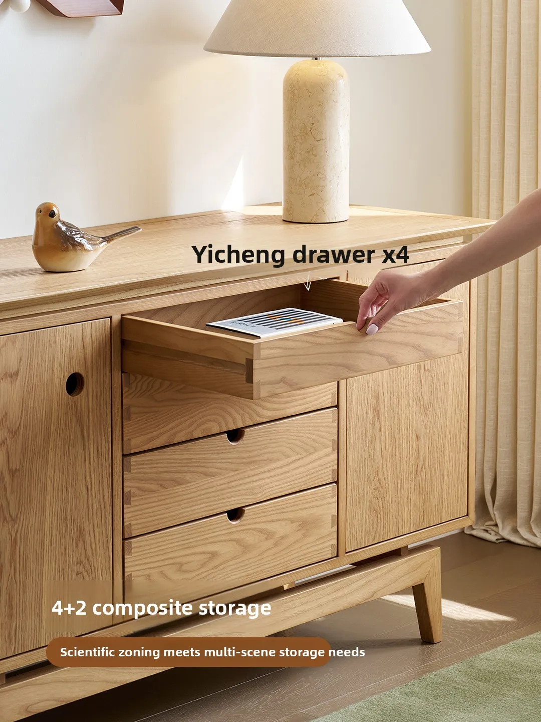

LX Retro Living Room Storage Cabinet Natural Wood Style Bedroom Living Room