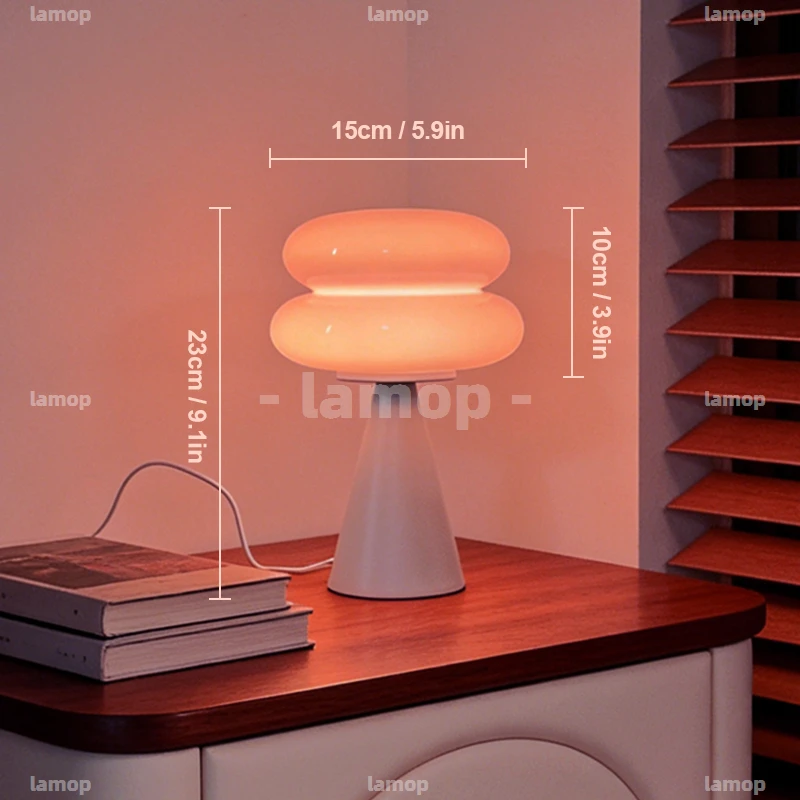 Dual‑Flat‑Ring Stacked Glass Table Lamp French Cream Style Quiet Ambience Desktop Decor Table Lamp for Retro‑Art‑Style Dorm