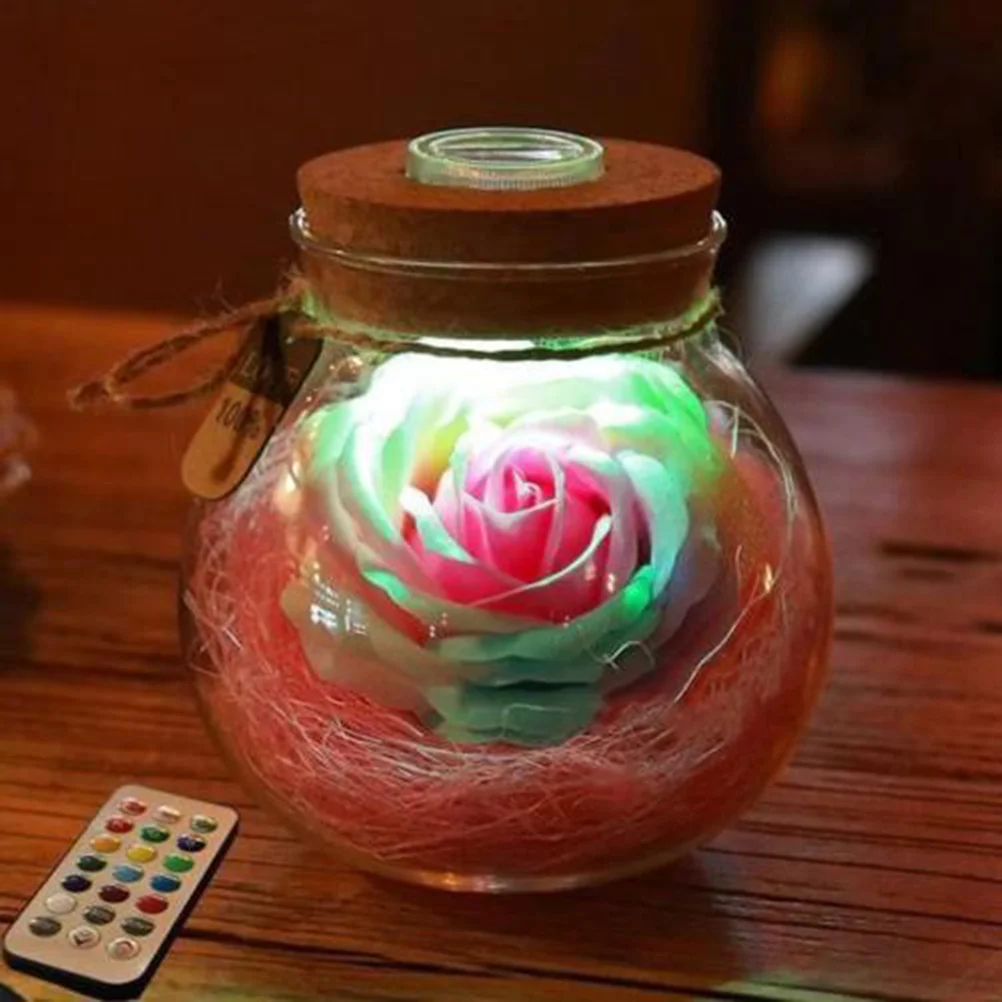 Bottle Handmade Eternal Never Withered Flower With 7 Color LED Light Bottle Gift for Valentine's Day Mother's Day Anniversary Bi