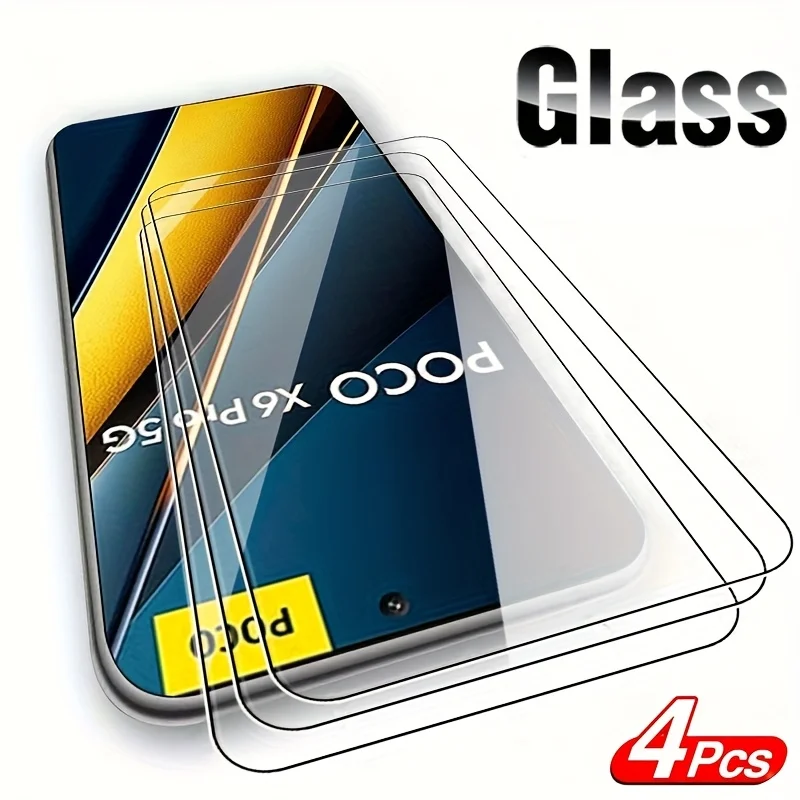 4 Stück für Poco X6 Pro 5G gehärtetes Glas, vollständige Displayschutzfolie