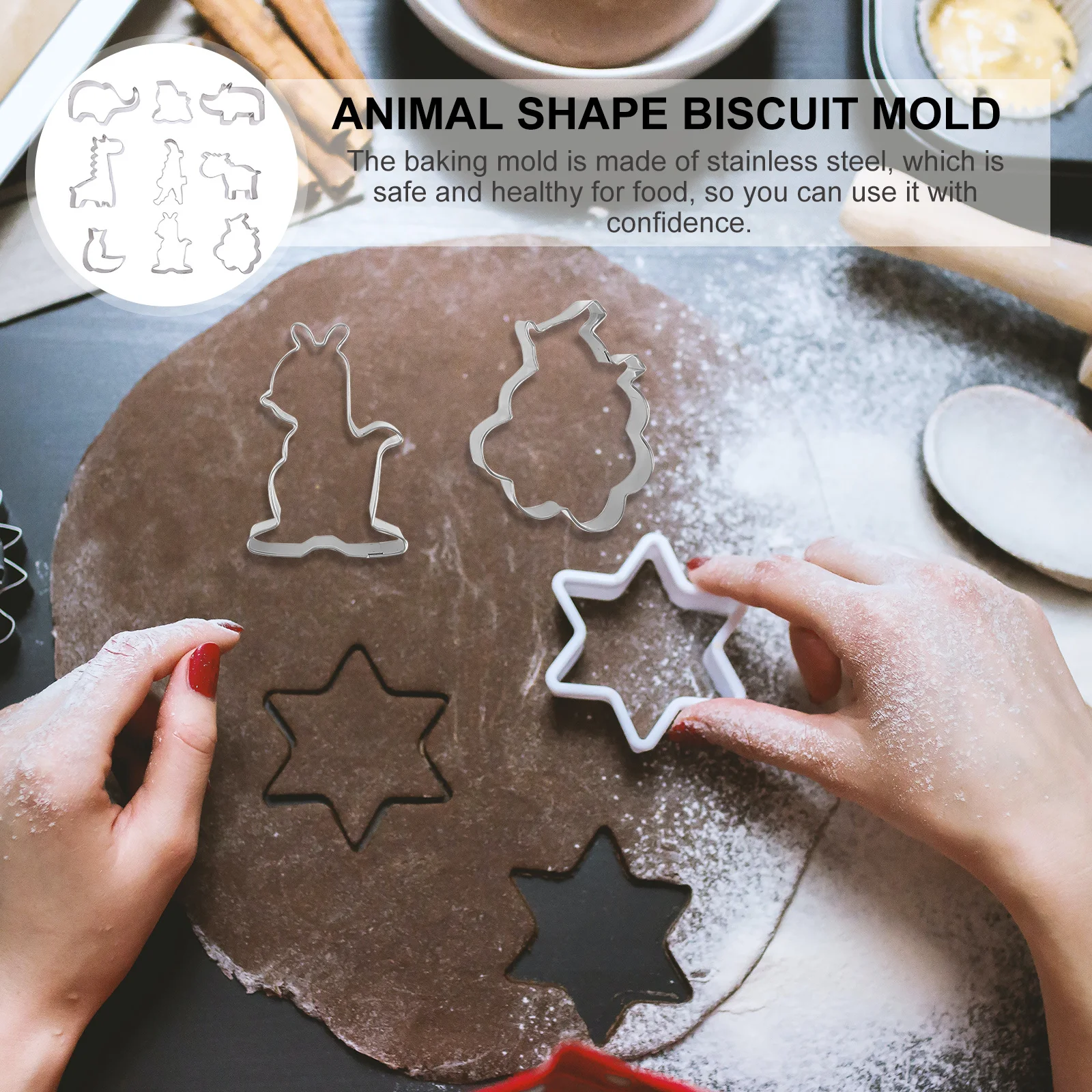 

9Pcs Animal Shape Biscuit Mold Stainless Steel Cookie Cutters DIY Baking Tools Fondant Cake Candy Baking Tool Cookie Cutter