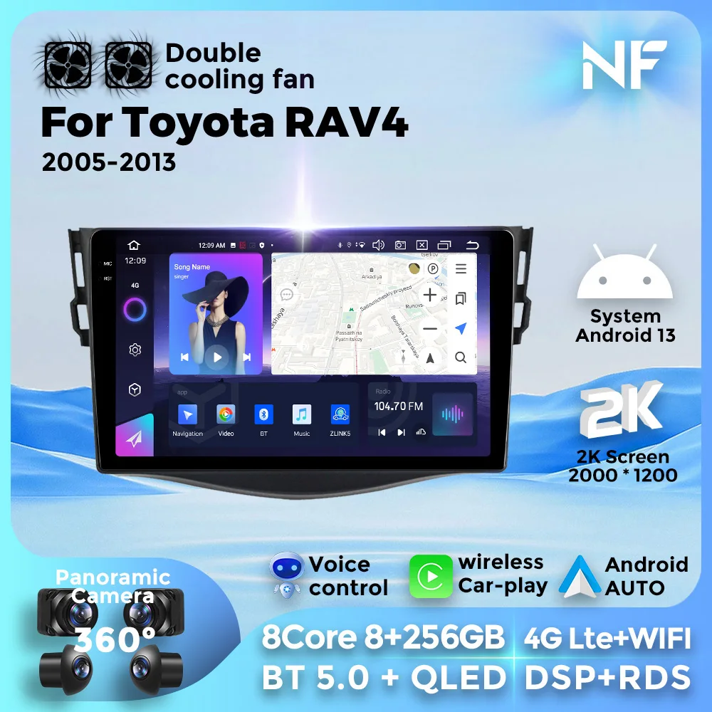 

For Toyota RAV4 2005-2013 Android 13 GPS Navigation Din Screen Multimedia Player Stereo 2Din 4G WIFI Wireless Carplay 256GB GPS