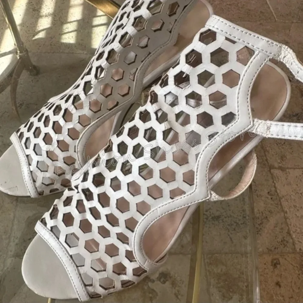 الأبيض الجوف خارج المفتوحة تو الصنادل الكاحل مشبك رقيقة عالية الكعب أحذية عالية الكعب للنساء مثير الكعوب 2025 جديد Zapatos Para Mujere #4