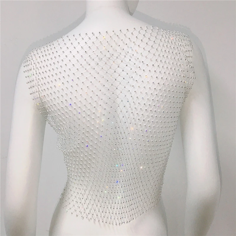 Y2K Tops & Tees: Sexy Mesh Crop Tops für Damen – Sommer 2026 Strass-Mode Party Durchsichtige Fishnet Hollow Out Tanktops – Detail 10