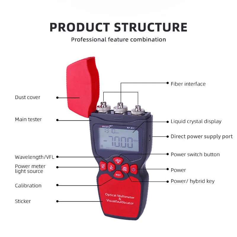 Noyafa-光繊維テスターおよびマルチメーター、電力計、赤色光ペンソース、視覚障害検出ケーブルロケーター、-50〜26dbm、NF-911、3in 1