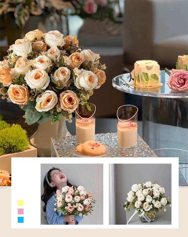Seiden-Kunstblumen Rosen Hochzeits-Brautstrauß Heimvase Weihnachten Outdoor Garten Bonsai DIY Geschenkbox Festdekoration – Detail 12