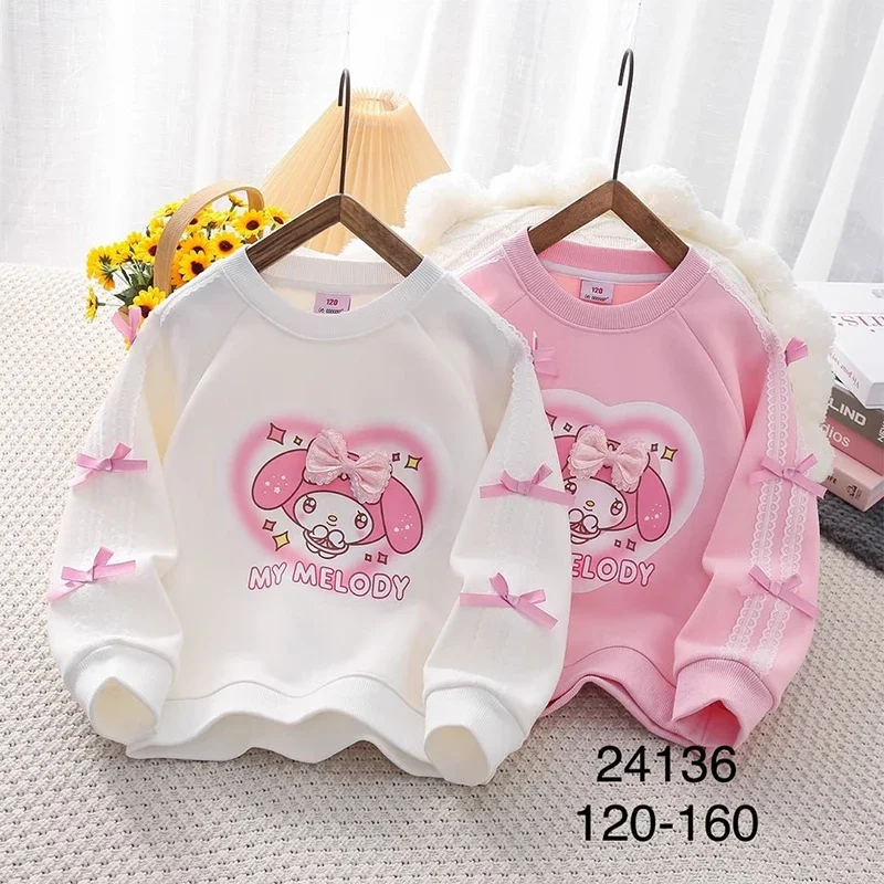 Sanrios Girl Sequins Pure Cotton Jacket Long Sleeves T-Shirt Leisure Bottoming Shirt Kawaii My Melody Hello Kitty Cartoon Hoodie