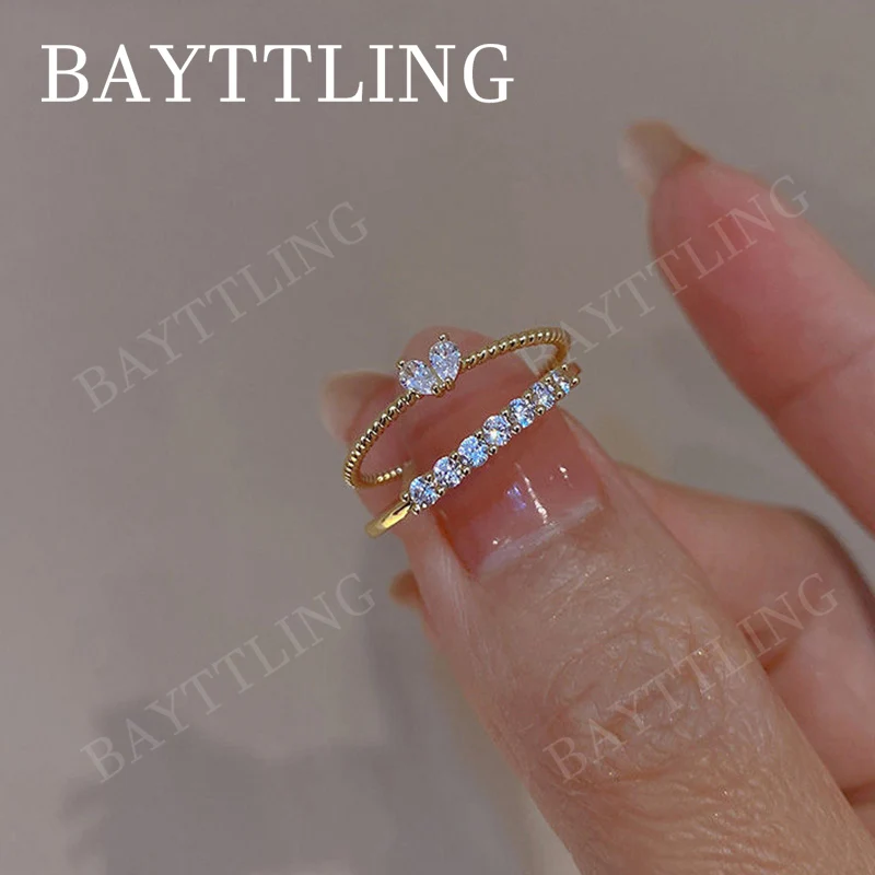 

Charm 925 Sterling Silver/Gold Sparkling Heart Zircon Open Ring For Women Fashion Punk Party Gift Jewelry Christmas