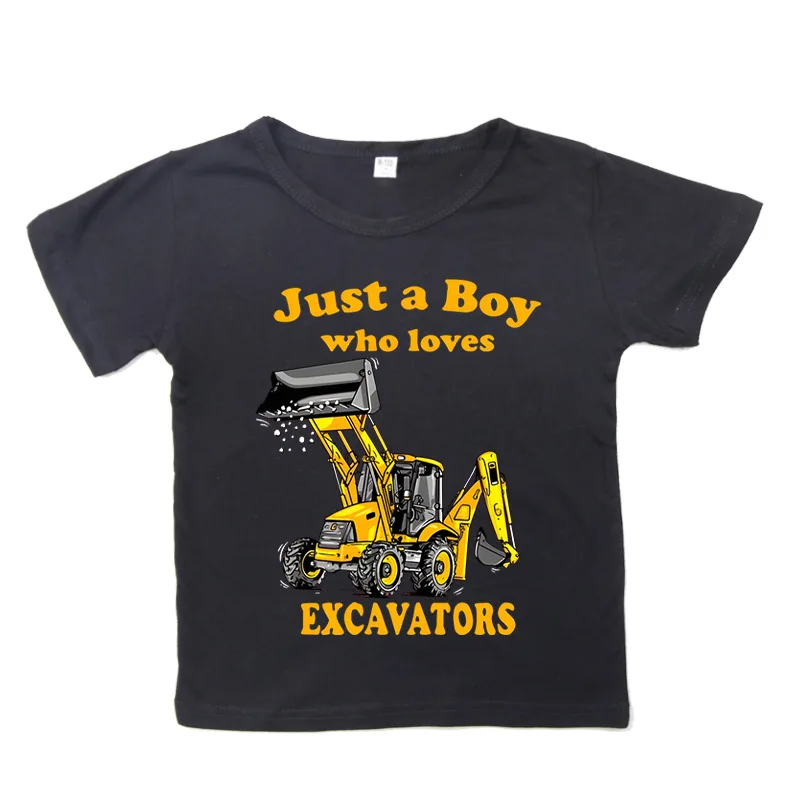 Just A Boy Who Loves Excavators Excavator Fun Printed Short Sleeve Children's Tops Boys Clothes  Kids Clothes