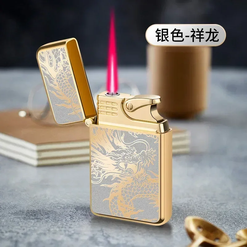 New Red Jet Flame Lighter Luminous Inflatable Butane Gas Windproof Lighters Strong Powerful Cigar Torch Lighters for Smoker Gift