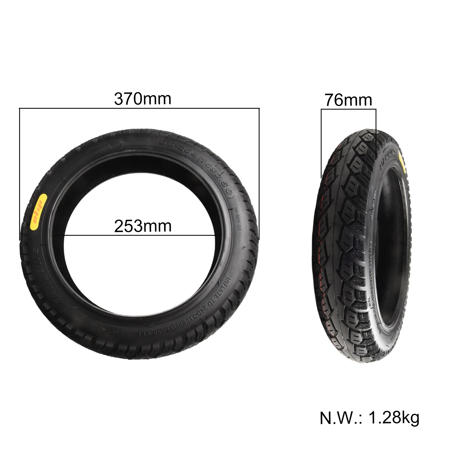 14 Inch 14x2.50 Tubeless Tyre Replacement For Electric Bicycle Electric Vehicle Tire E-bike Rubber Tyres Cycling Accessories