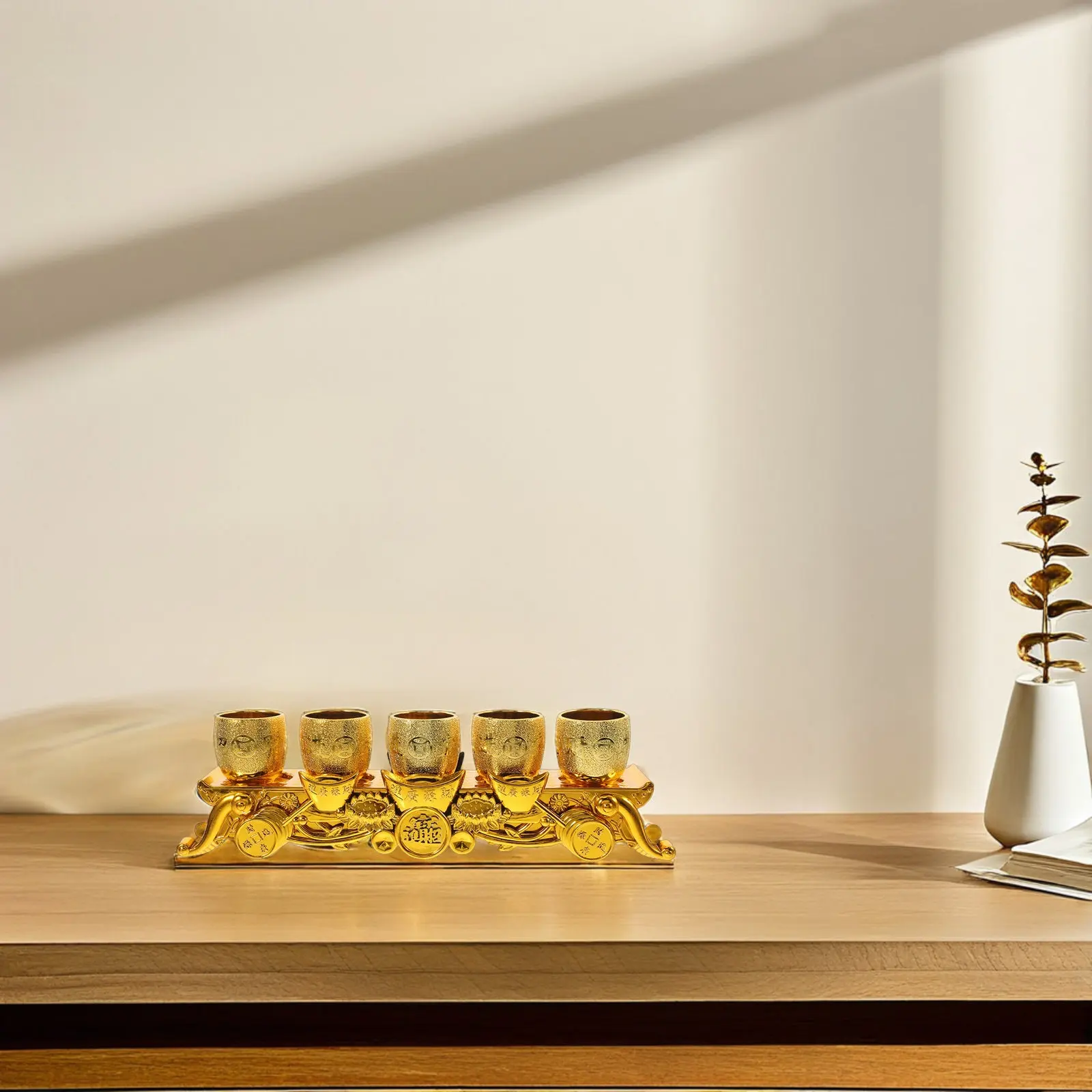 2Set Compact Golden Chalice and Altar Set Plastic Elegant Ritual Cup for Temple Shrines Home Worship Decorative Sacrificial Tea
