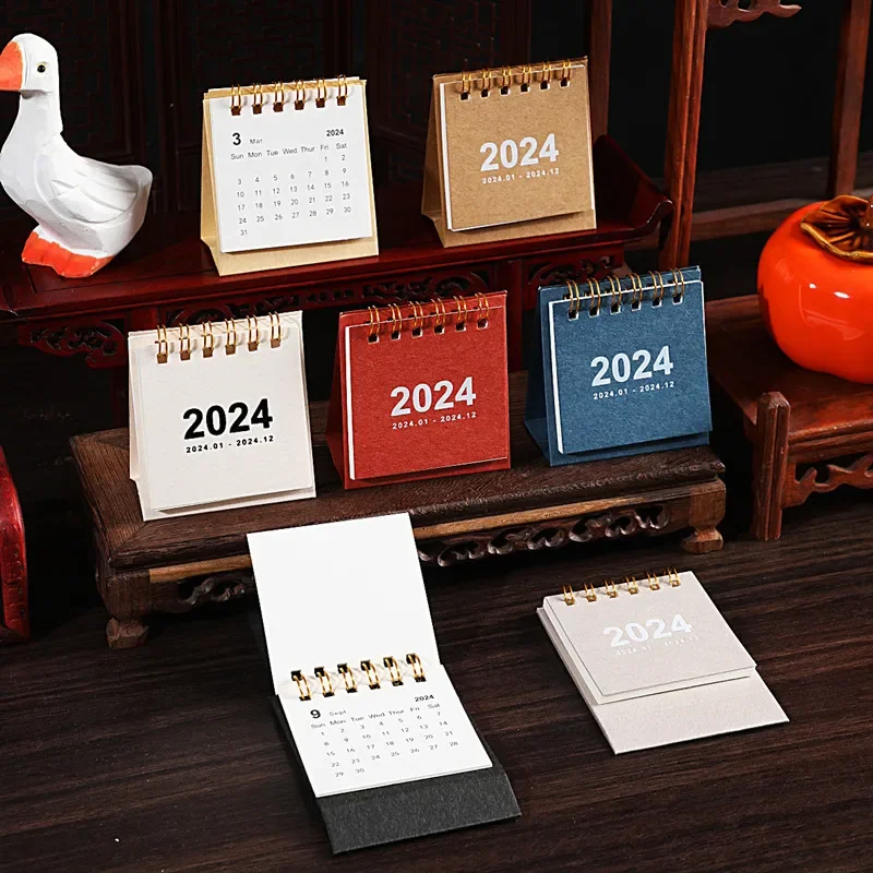 Black White Solid Color 2023 2024 Mini Desktop Paper Desk Calendar Daily Scheduler Table Planner Office Supplies Stationery