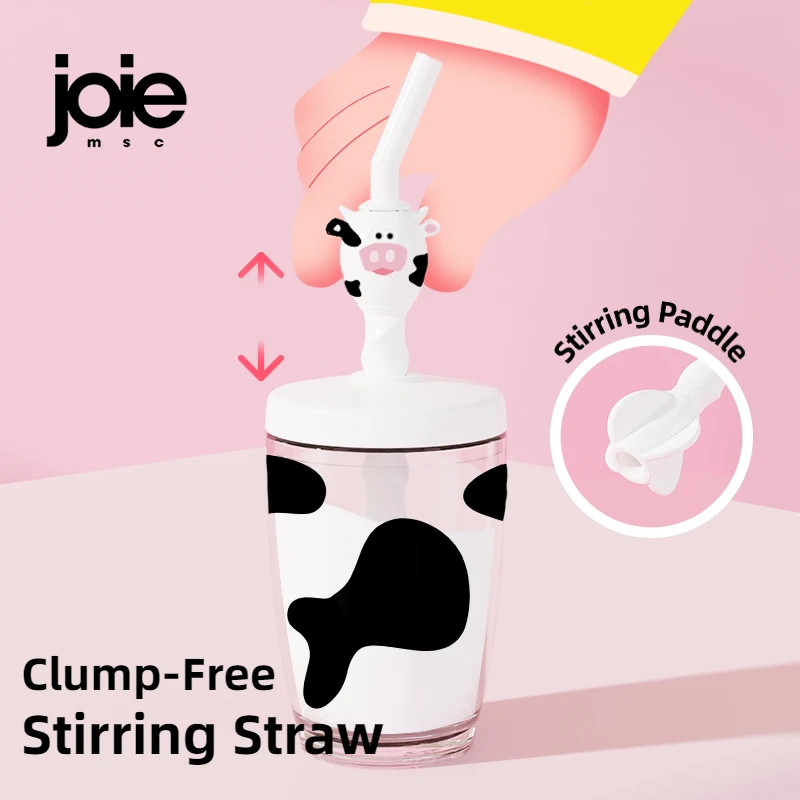 Joie Milk Mix Straw Cup Mixing Cup Children’s Milk Cup Cute Animals Cartoon Water Cup Girl Plastic Cup Drinkware