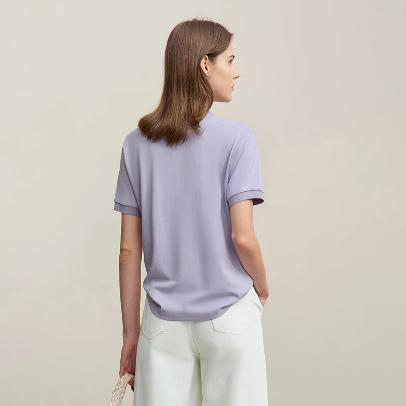Amii Women's Polo Shirt 2026 Summer Asymmetric Placket Short Sleeve Tee Lapel Collar Casual Layering T-Shirt For Women 12622015