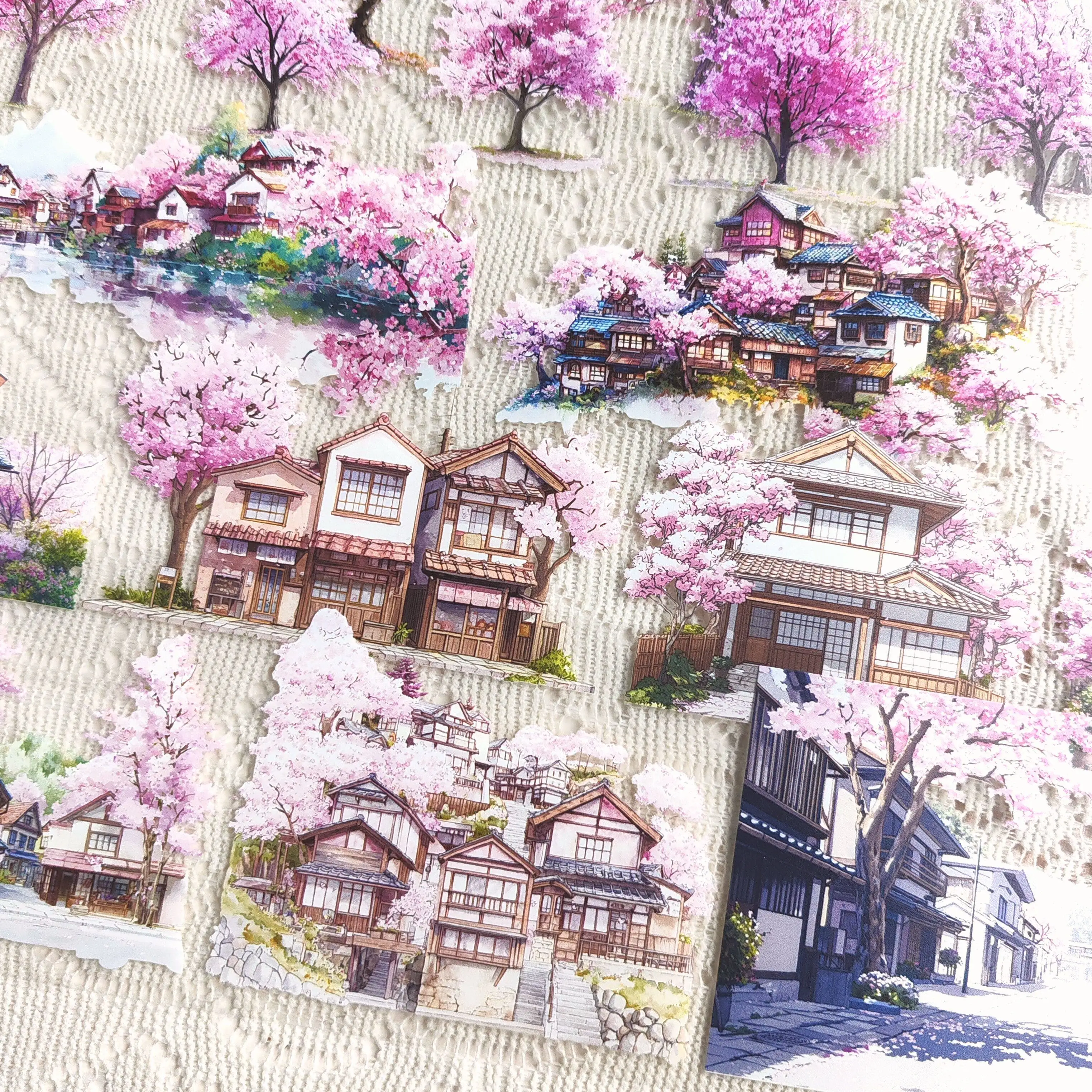 DIY Cherry Blossom Town Tree Scenery Washi Tape, Journaling Tape for Scrapbooking Collage Card Phone Back Decor