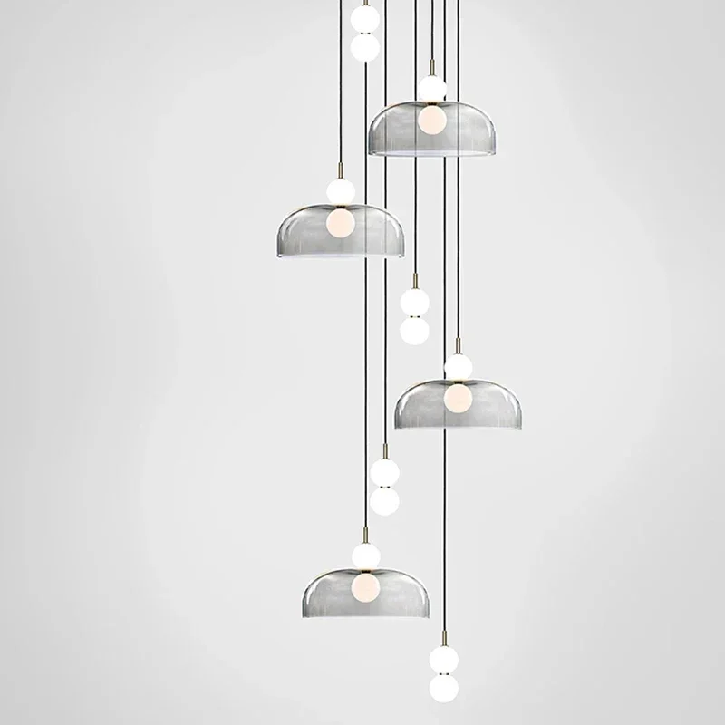 Imagem -05 - Nordic Glass Pendant Led Light Multihead Smoke Grey Lâmpada Suspensa Sala de Estar Sala de Jantar Villa Escadaria Decoração para Casa