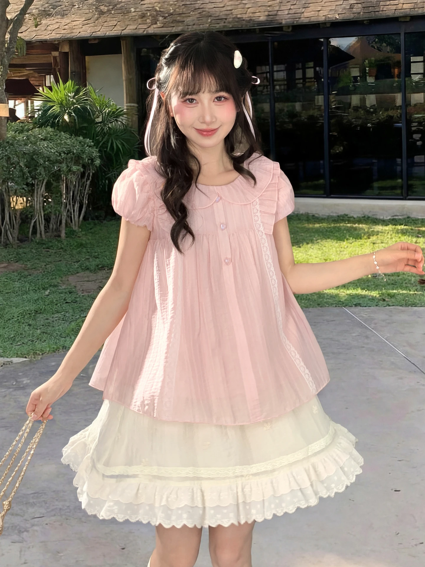 

Женская свободная футболка Sweet Sle с воротником-стойкой, летняя, модная, повседневная, из смесового хлопка, с короткими рукавами-фонариками