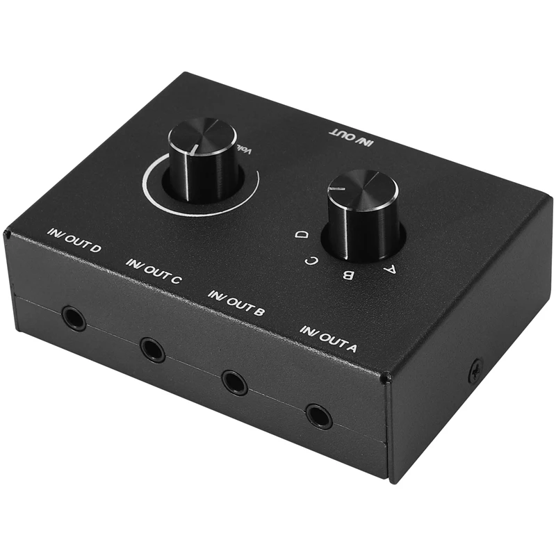 Conmutador de audio de 4 puertos, conmutador de audio de 3,5 mm, selector de audio auxiliar estéreo, caja de conmutador de audio de 4 entradas, 1 salida/1 entrada y 4 salidas A002