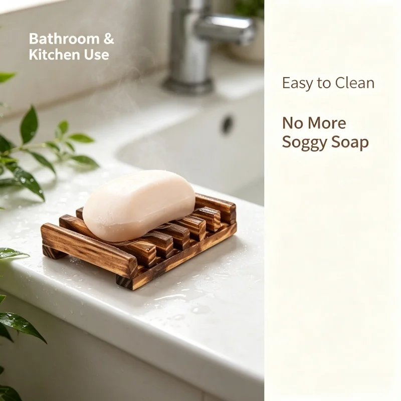 Bamboo Drain Soap Holder Wooden Soap Tray Bathroom Shower Countertop Soap Storage Dish With Drain Holes