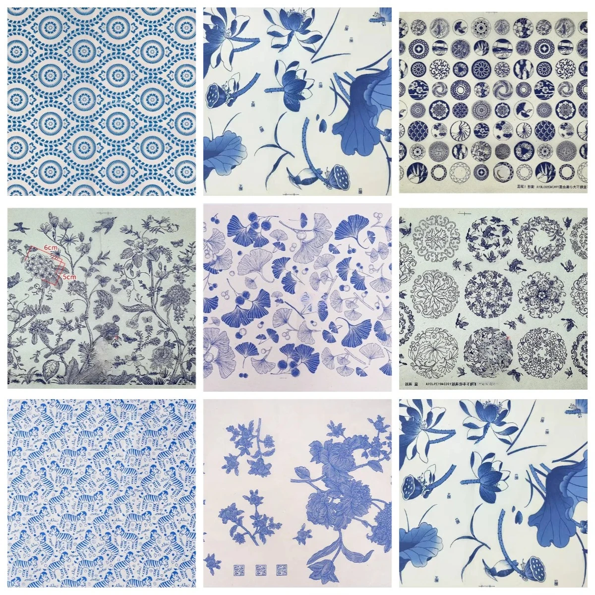 Medium Temperature Firing Ceramic Underglaze Blue and White Stickers Pottery Handicrafts Rubbings Pattern Transfer Printing Tool