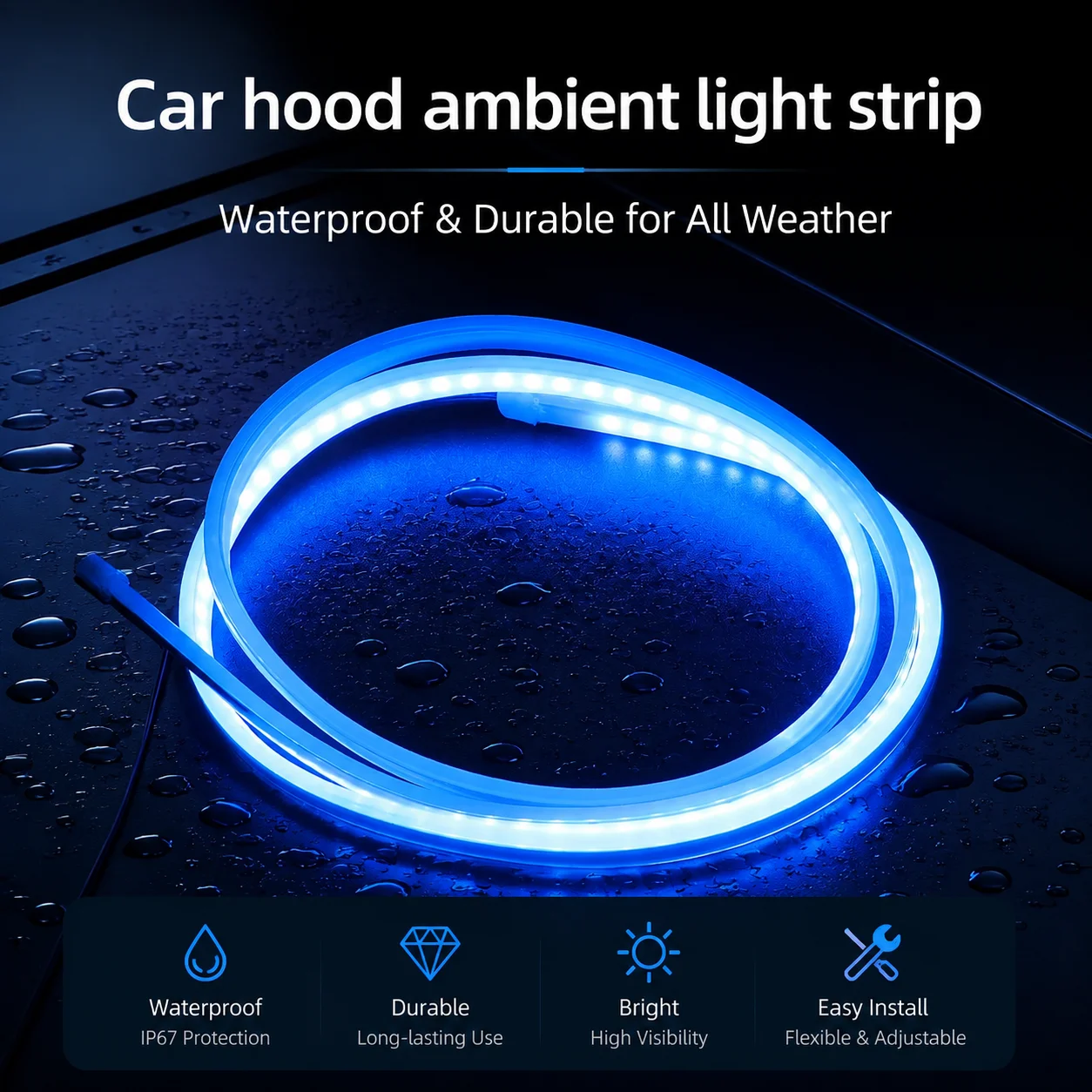 Flexible LED Hood Light Strip Dynamic Startup Scan Effect Daytime Running Lamp Car Engine Cover Exterior Refit Decorative Strip
