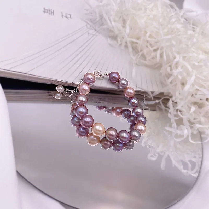 

Minar Dainty Pink Purple Contrast Color Baroque Freshwater Pearl Beaded Strand Bracelets for Women Real Gold Copper Accessories