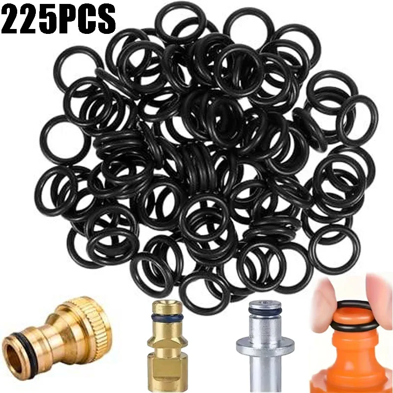 225PCS Black Rubber O-ring Seal Set Oil- and Water-resistant Repair Kit for Garden Water Pipes and Faucets