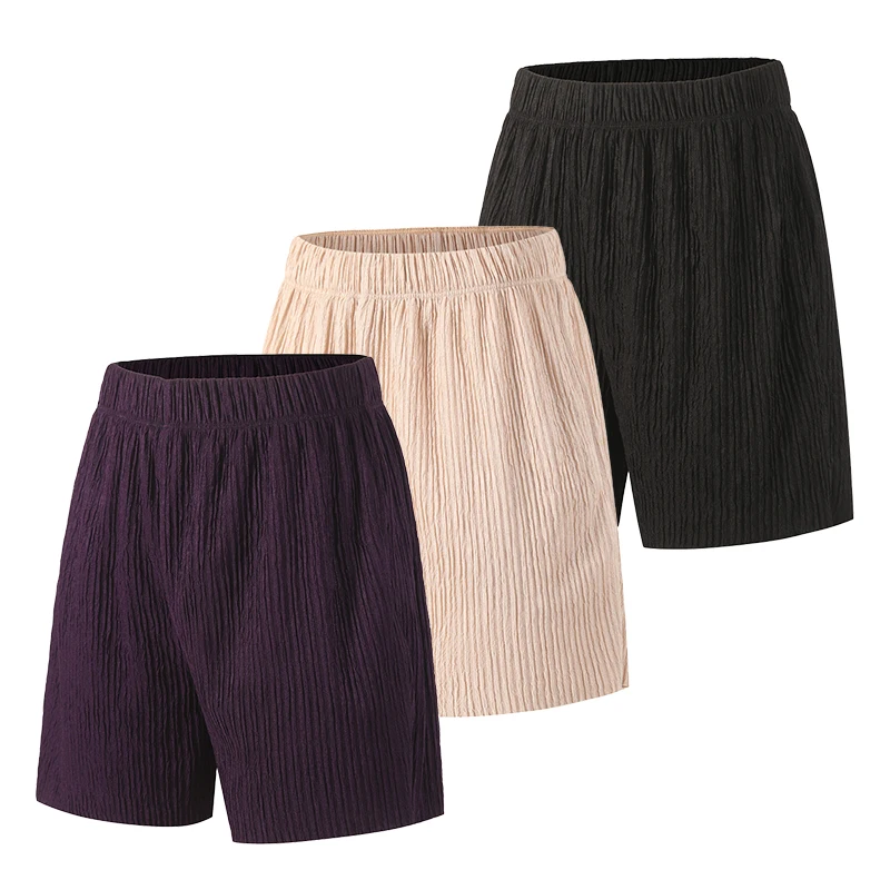 Summer Women's Solid Color Fashionable Pocket Sports Shorts, Elastic Waist Comfortable Running Pants Girls' Simple 5-Point Pants