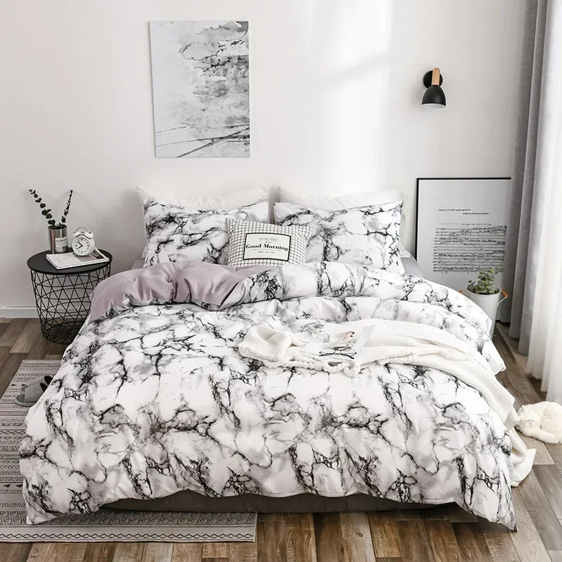 

Nordic Marble Print Bedding Set Sanding Pillowcase Duvet Cover 220x240 Single Double Queen King Size Quilt Covers (No Bed Sheet)