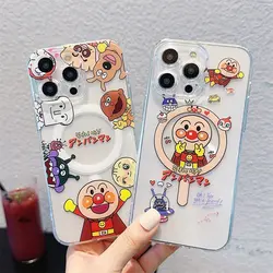 Cute cartoon Anpanman Magsafe Magnetic Phone Case for iPhone 16 15 14 13 12 11 8 7 Plus Pro Max X XR XSMax Soft Clear Tpu Cover