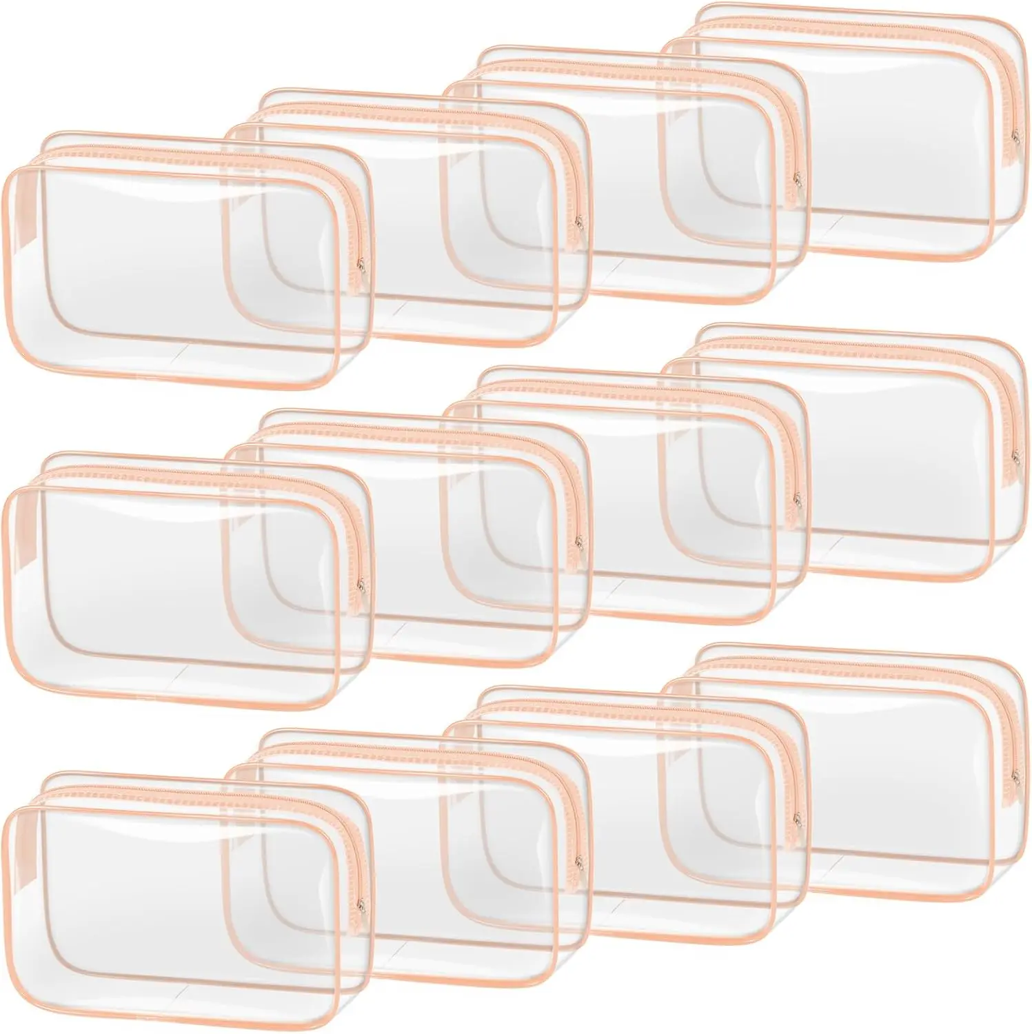 

12 Clear Travel Makeup Bags with Zipper, TSA Approved Toiletry Pouches for Women - Orange Pink