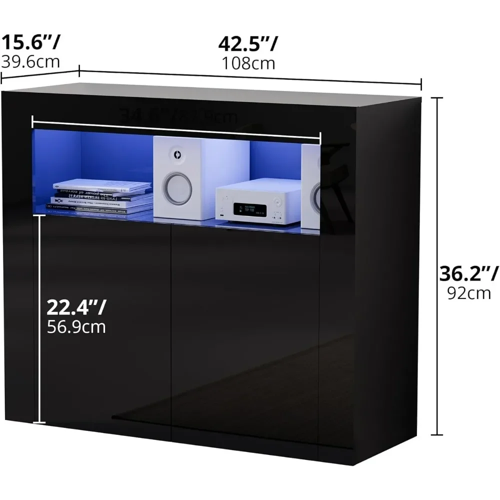 Xmsj Hoogglans Led Buffetkast Met Opslag, Moderne Dressoirkast Met 2 Deuren En Verstelbare Plank, Woonkamerkasten