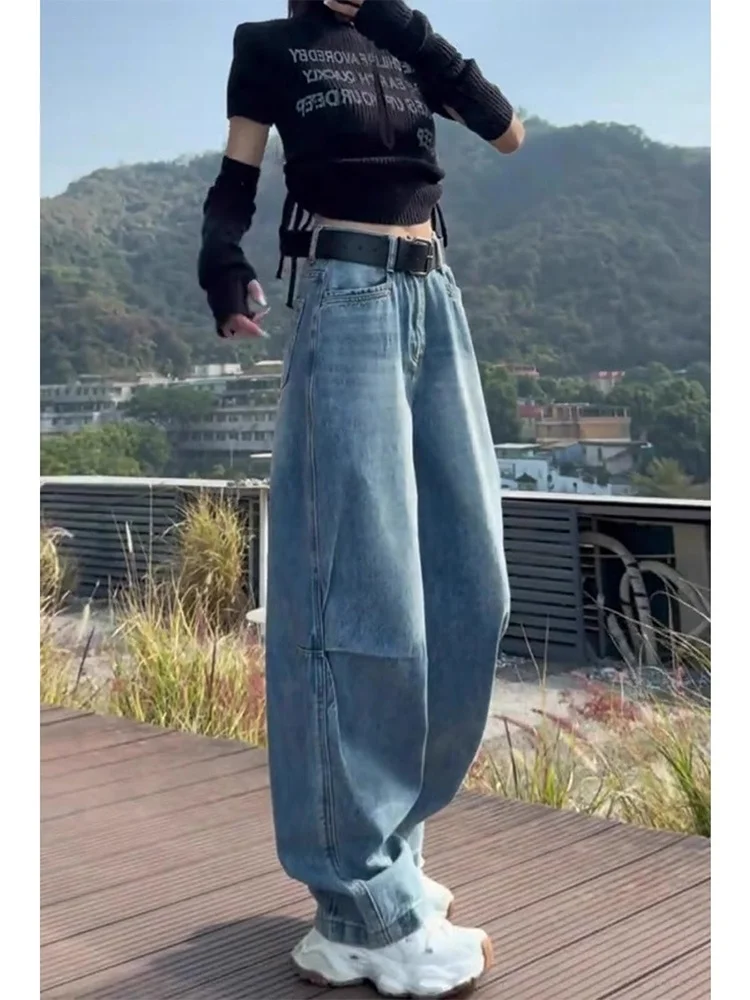 ارتفاع الخصر واسعة الساق مستقيم قطع الدينيم الجينز المرأة عارضة فضفاضة تناسب Bootcut السراويل للسيدات الكمثرى aped زائد حجم #2