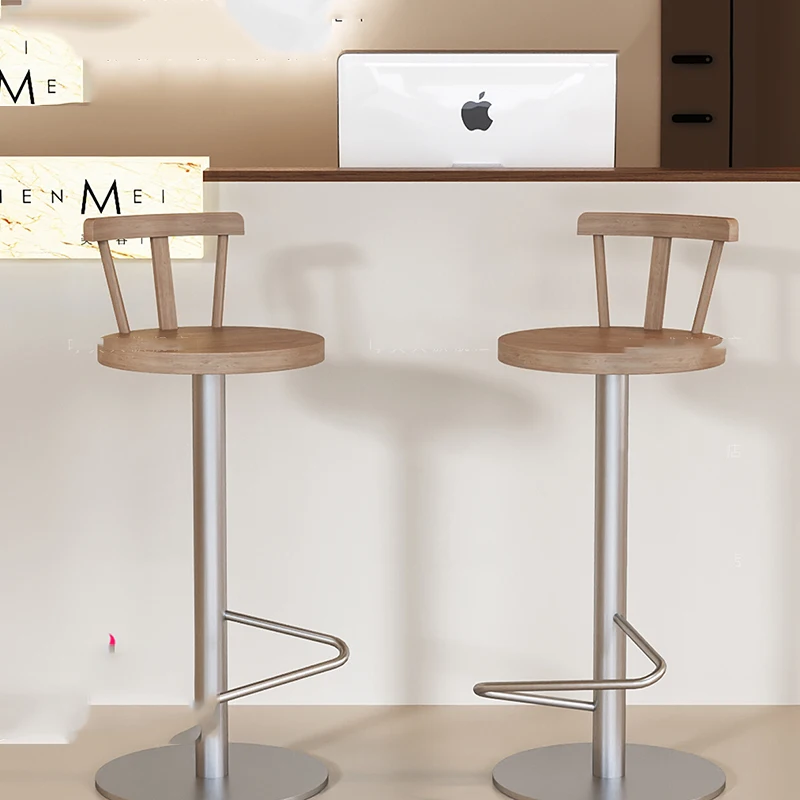 كراسي بار معدنية بسيطة مريحة وحديثة ومكاتب استقبال خشبية باللون الرمادي وكراسي بار مع أثاث منزلي من Sillas خلفي