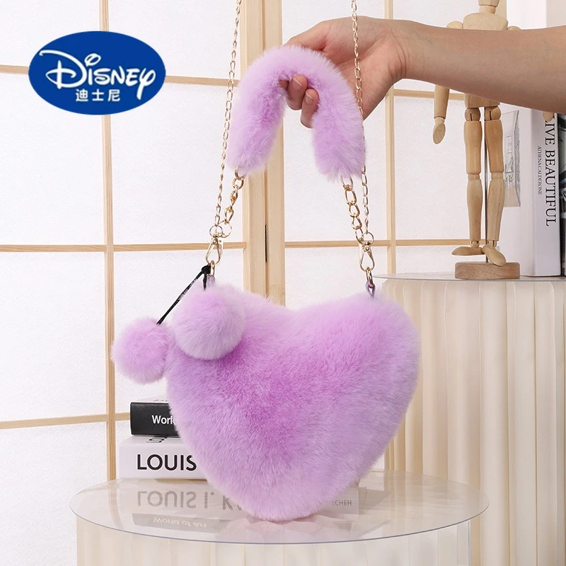 Disney Hot Sale Plüsch-Herz-Tasche – süße modische Umhängetasche mit Kettenriemen, bezaubernde und schicke herzförmige Handtasche