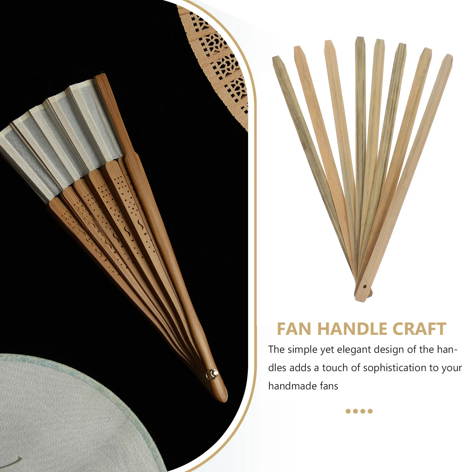

8pcs Diy Bamboo Fan Grip Smooth Polished Handle For Chinese Style Hand Fans diy making Natural Bamboo Fan Handle For fan crafts