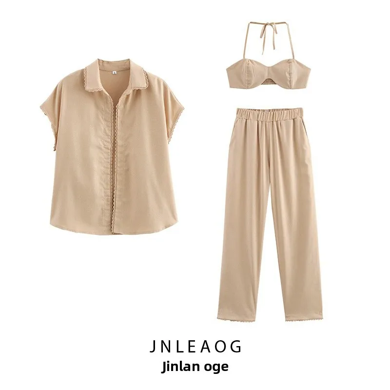 JNLEAOG Frühling Neue frauen Faion Design Reine Farbe Urlaub Sle T-stück Set Polyester Faser ort Sve Reißverschluss