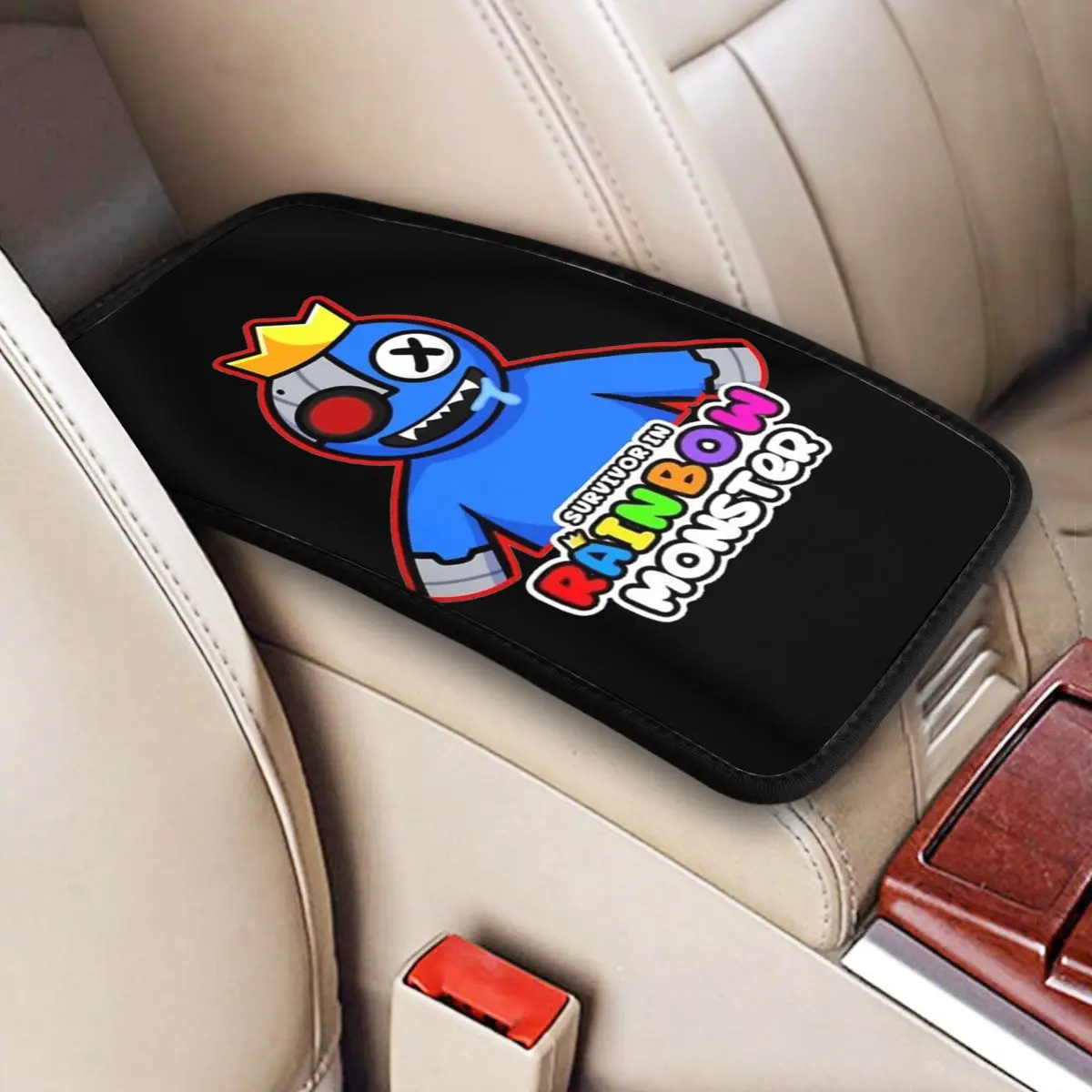 Universal Car Armrest Cover Mat Leather RAINBOW MONSTER Rainbow Friends Video Game Center Console Cover Pad Car Interior Cushion