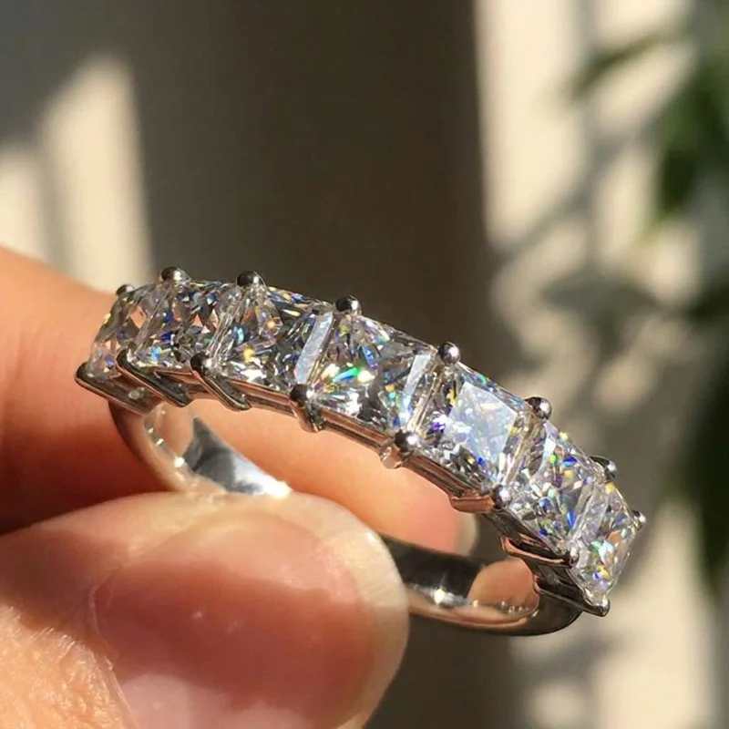 925 Sterling Silver Fashion Seven grains Square Crystal Cubic Zirconia Rings for Women Luxury Wedding Accessories Fine Jewelry